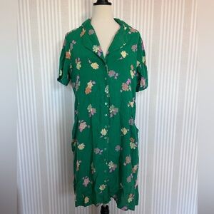 ModCloth Green Floral Button Front Dress Women’s Size XL Short Sleeve Pockets